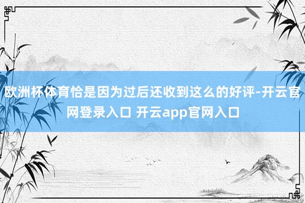 欧洲杯体育恰是因为过后还收到这么的好评-开云官网登录入口 开云app官网入口